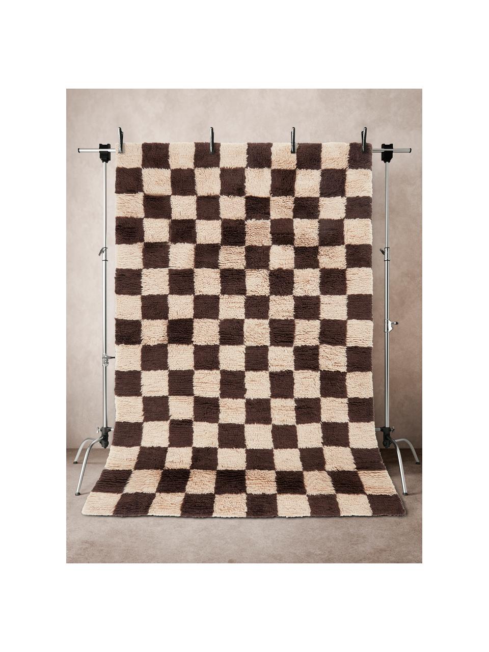 Handgewebter Hochflor-Teppich Sid, 20 % Wolle, 80 % Baumwolle, Hellbeige, Dunkelbraun, B 200 x L 300 cm (Größe L)