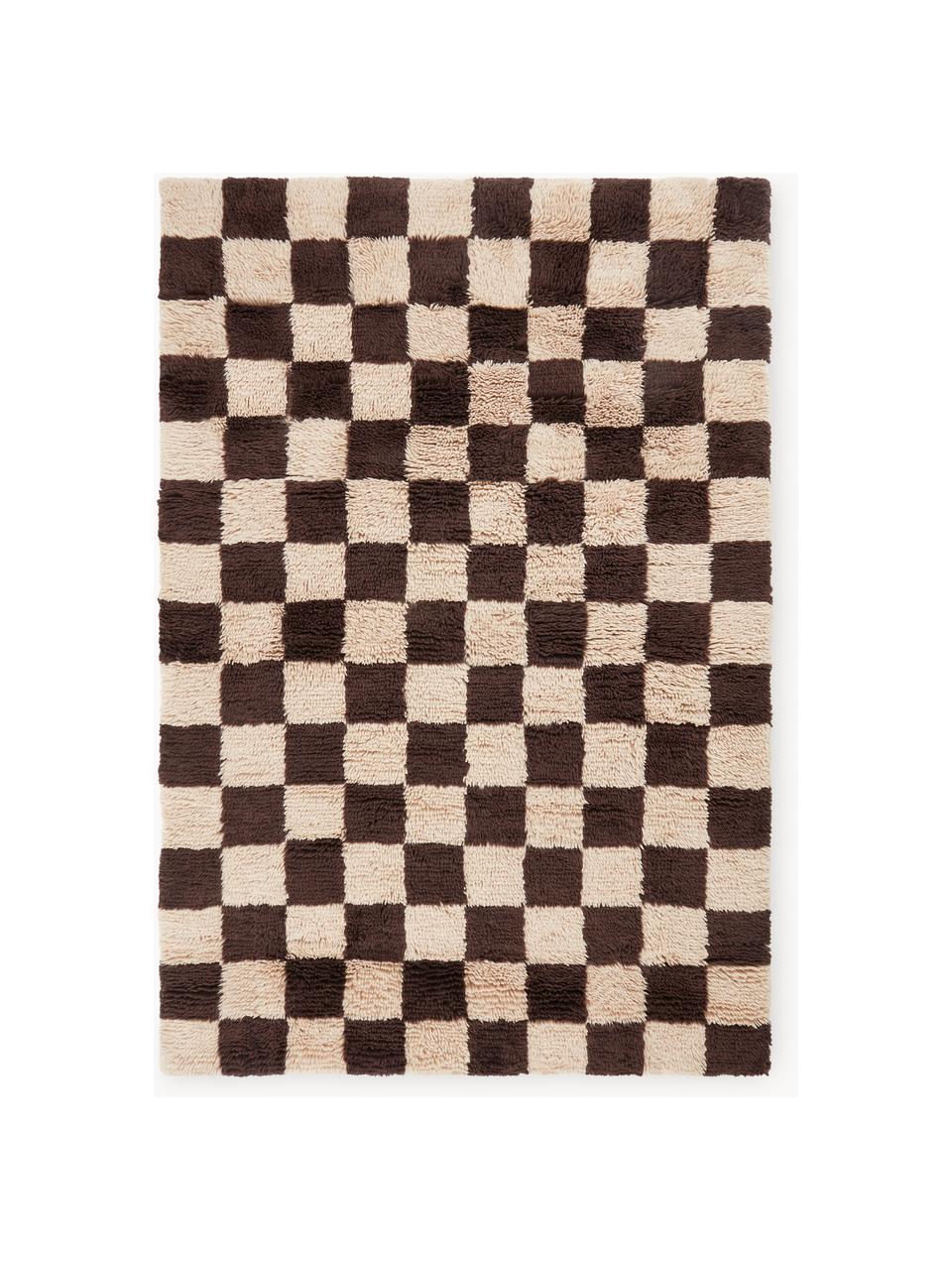 Handgewebter Hochflor-Teppich Sid, 20 % Wolle, 80 % Baumwolle, Hellbeige, Dunkelbraun, B 200 x L 300 cm (Größe L)