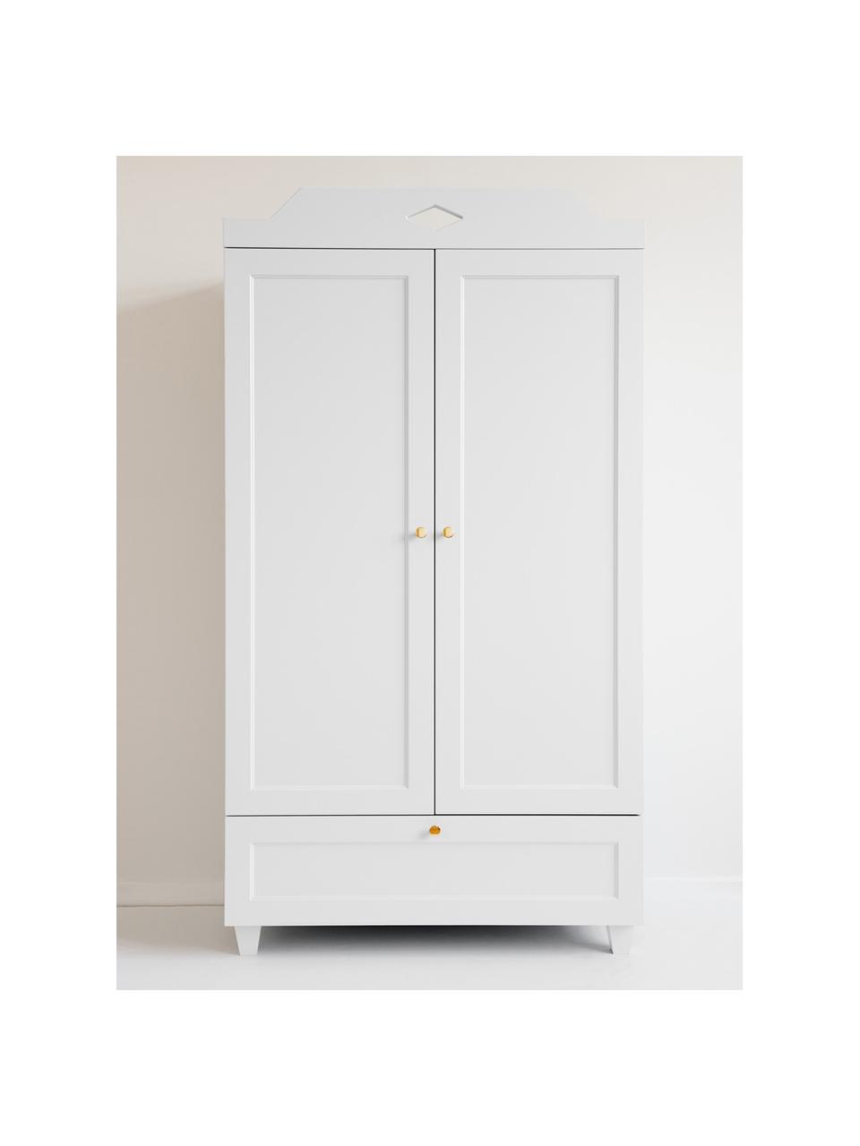 Schrank Luca, Korpus: Mittledichte Holzfaserpla, Griffe: Messing Dieses Produkt wi, Holz, weiss lackiert, B 90 x H 165 cm