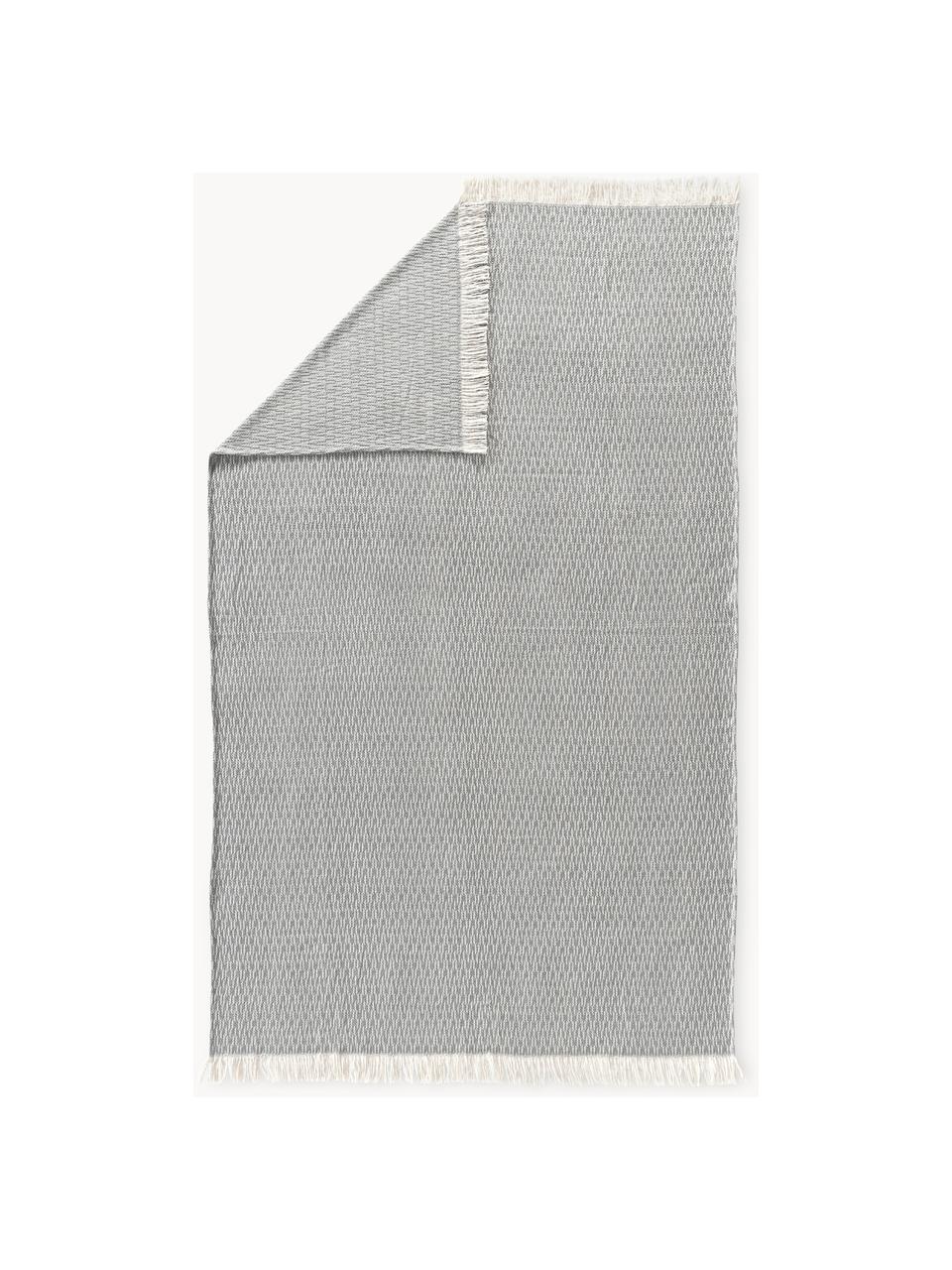 Manta con flecos Alistair, 80% algodón, 20% poliacrílico, Gris oscuro, blanco Off White, An 130 x L 170 cm