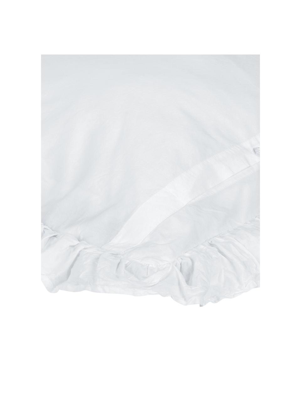Gewaschene Baumwollperkal-Kopfkissenbezüge Florence mit Rüschen in Weiß, 2 Stück, Webart: Perkal Fadendichte 180 TC, Weiß, B 40 x L 80 cm