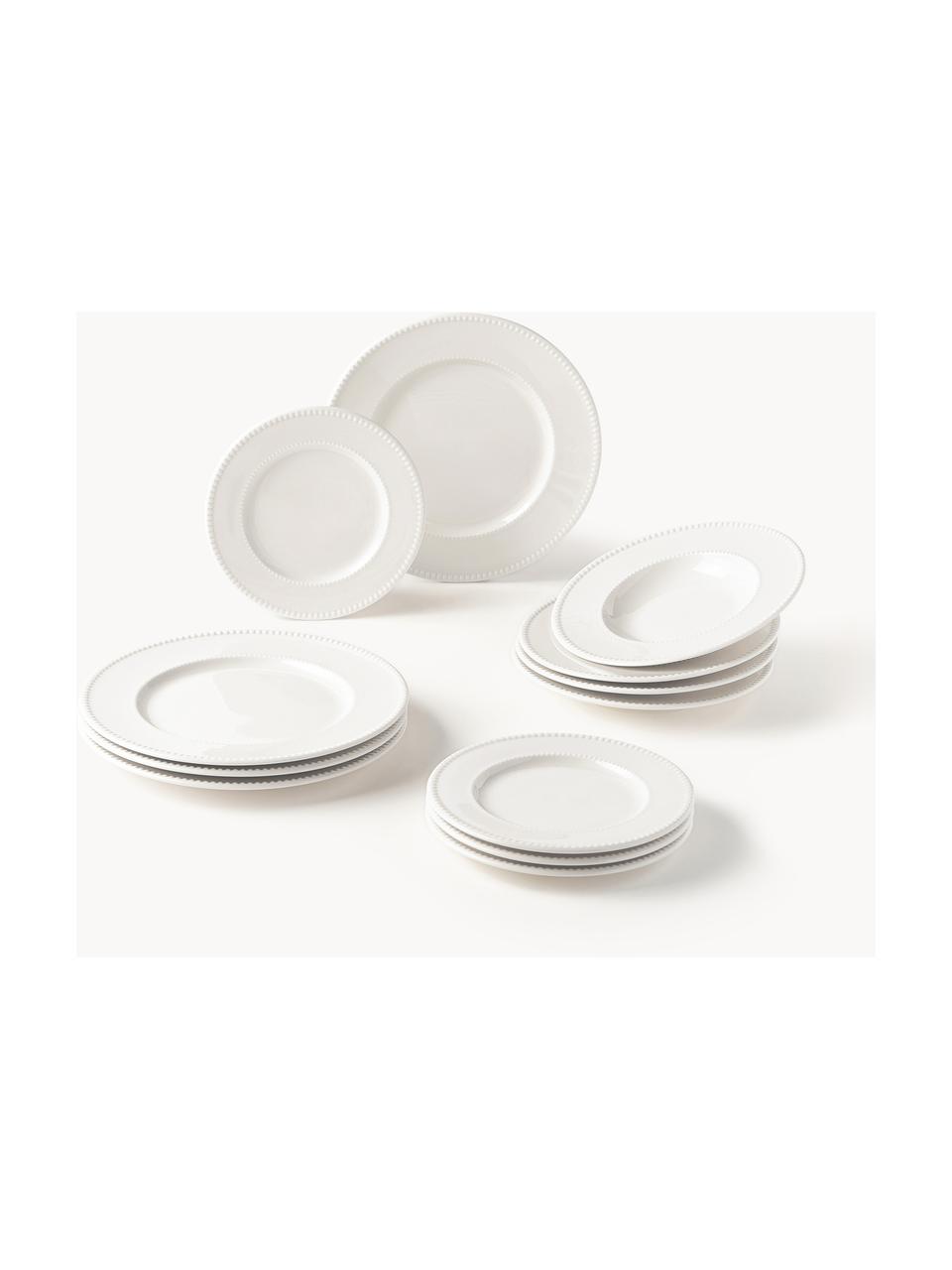 Vajilla de porcelana Perla, 4 comensales (12 pzas.), Porcelana, Blanco, 4 comensales (12 pzas.)