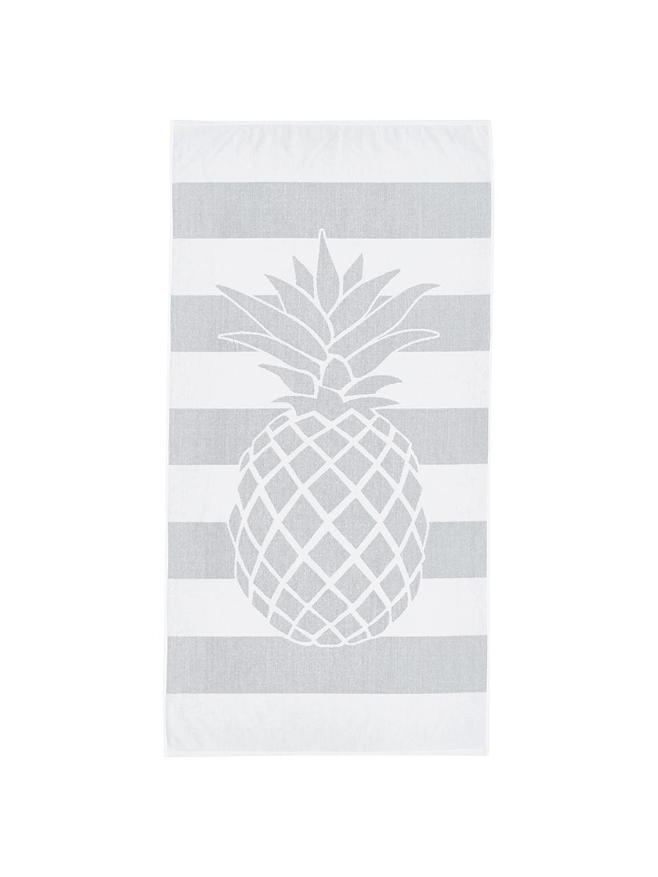 Gestreiftes Strandtuch Asan mit Ananas-Motiv, 100% Baumwolle
leichte Qualität 380 g/m², Grau, Weiß, 80 x 160 cm