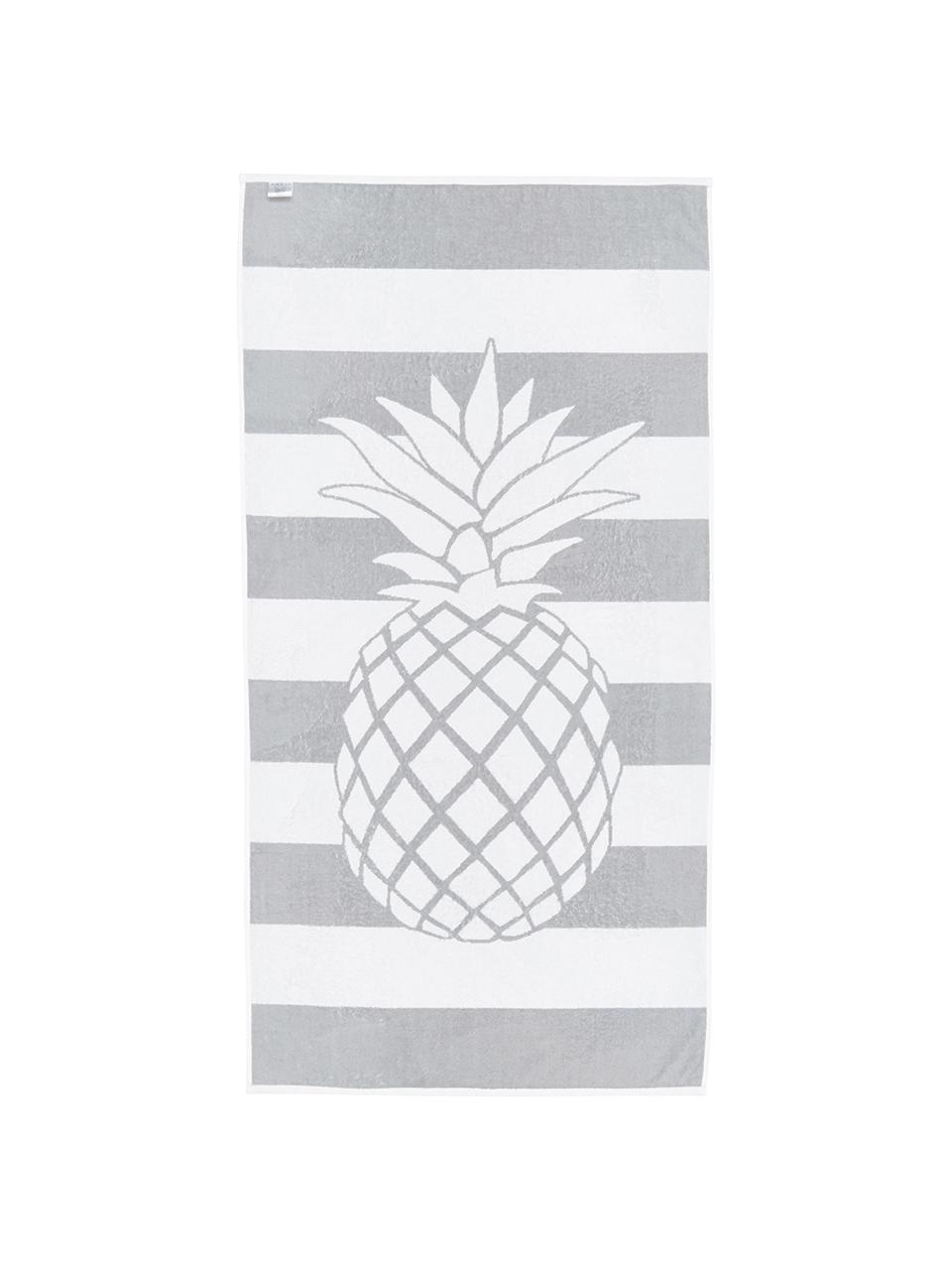 Plážová osuška s motívom ananásu Anas, Sivá, biela