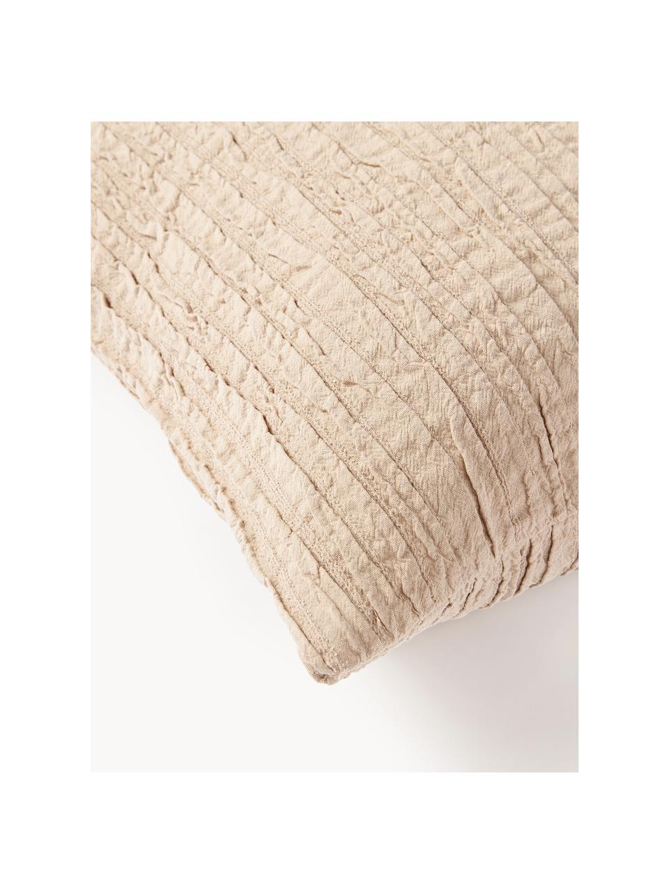 Housse de coussin en coton avec motif plissé Artemis, 99 % coton, 1 % polyester, Beige, larg. 50 x long. 50 cm