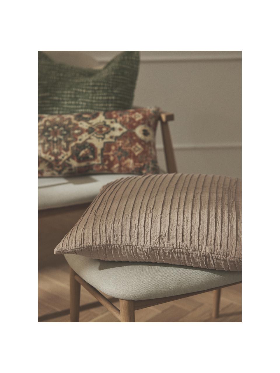 Housse de coussin en coton avec motif plissé Artemis, 99 % coton, 1 % polyester, Beige, larg. 50 x long. 50 cm