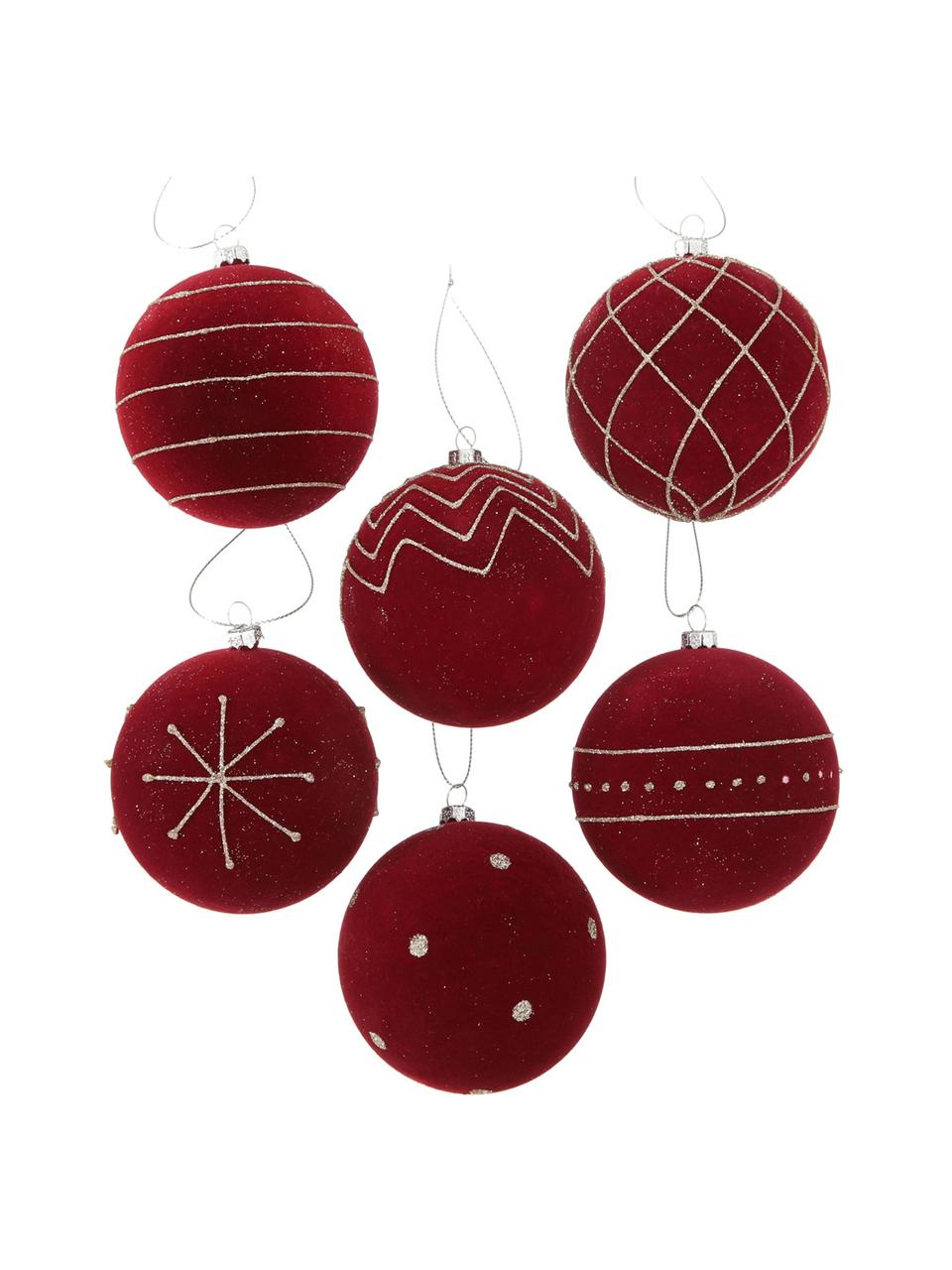 Bolas de Navidad Melitia, Ø 8 cm, 6 pzas., Rojo, plateado, Ø 8 cm