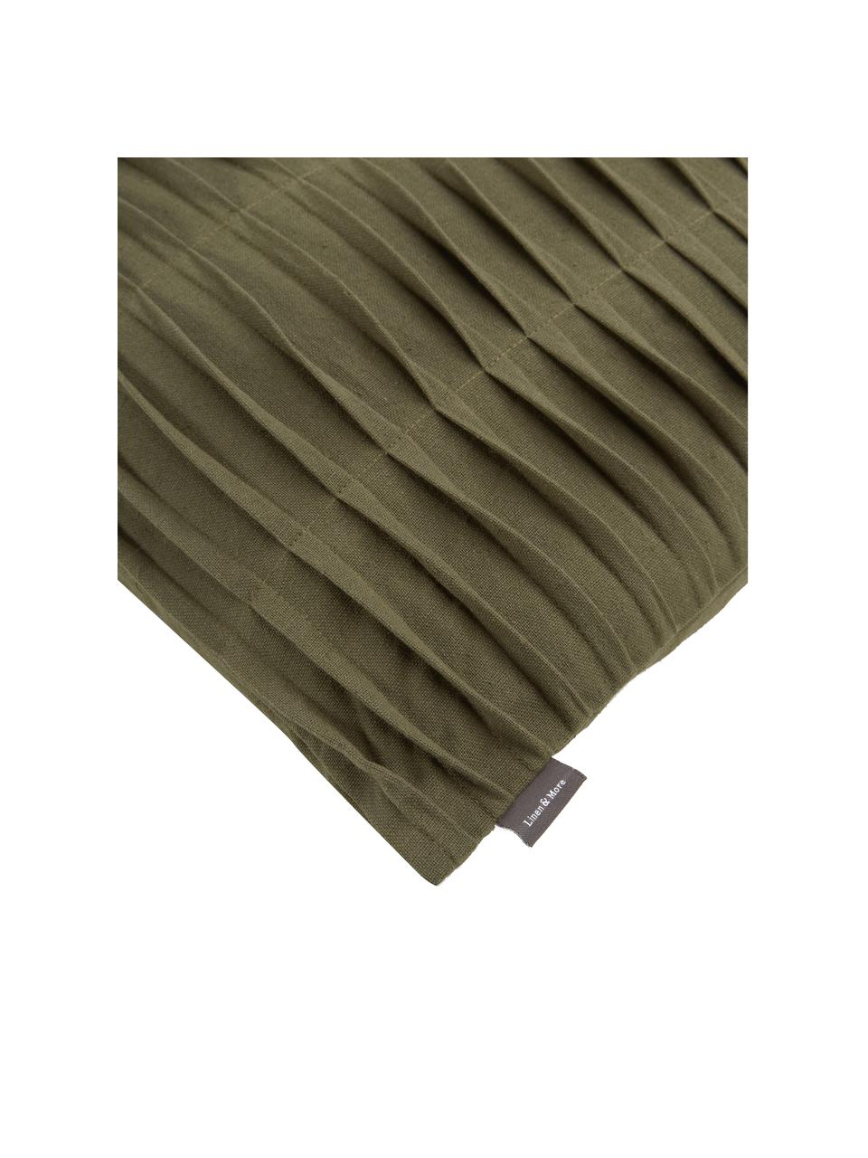Coussins en coton plissé avec une surface à volants vert olive, avec coutil, 100 % coton, Vert olive, larg. 45 x long. 45 cm