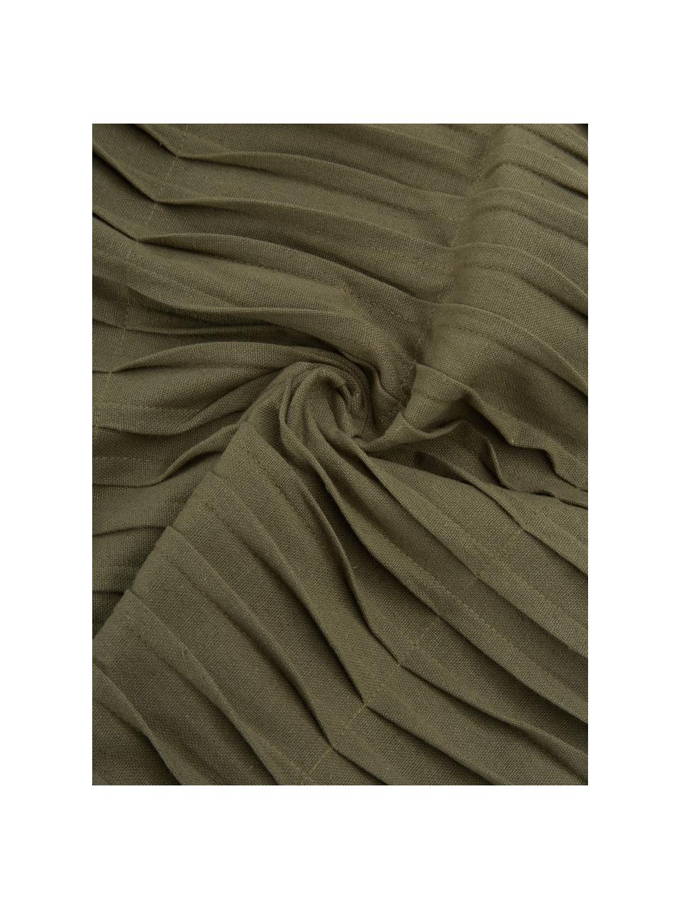 Baumwollkissen Pleated mit geraffter Oberfläche in Olivegrün, mit Inlett, 100% Baumwolle, Olivegrün, 45 x 45 cm