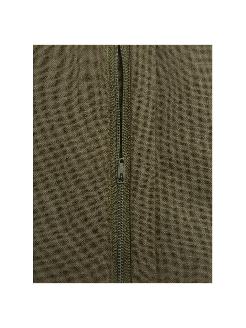 Coussins en coton plissé avec une surface à volants vert olive, avec coutil, 100 % coton, Vert olive, larg. 45 x long. 45 cm