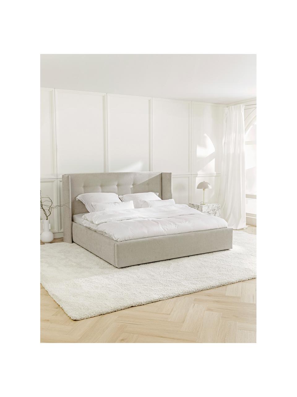 Gestoffeerd bed Star, Bekleding: polyester (gestructureerd, Frame: massief grenenhout en pla, Geweven stof lichtbeige, B 180 x L 200 cm
