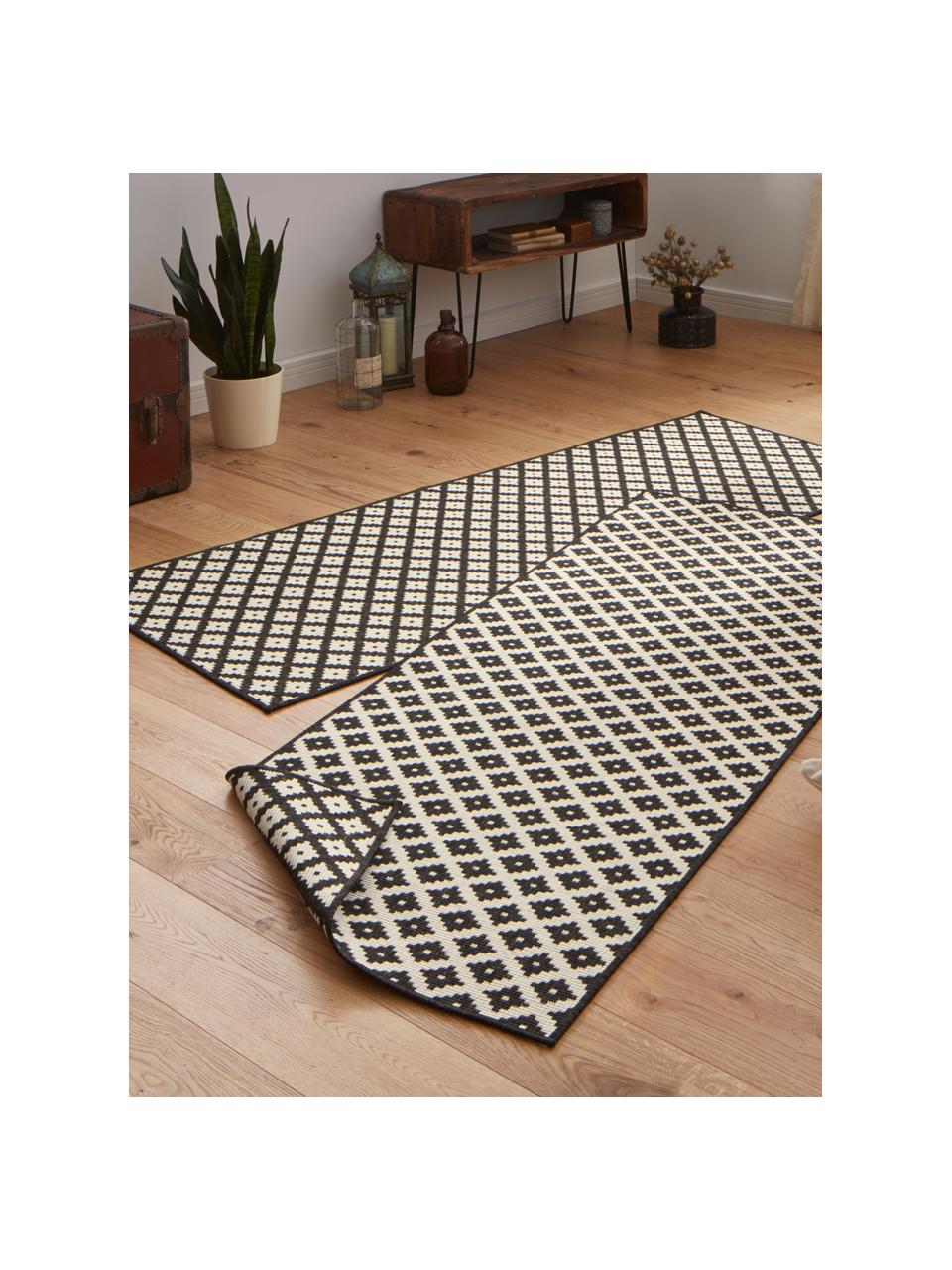 Alfombra reversible de interior/exterior Nizza, Negro, crema, An 80 x L 250 cm