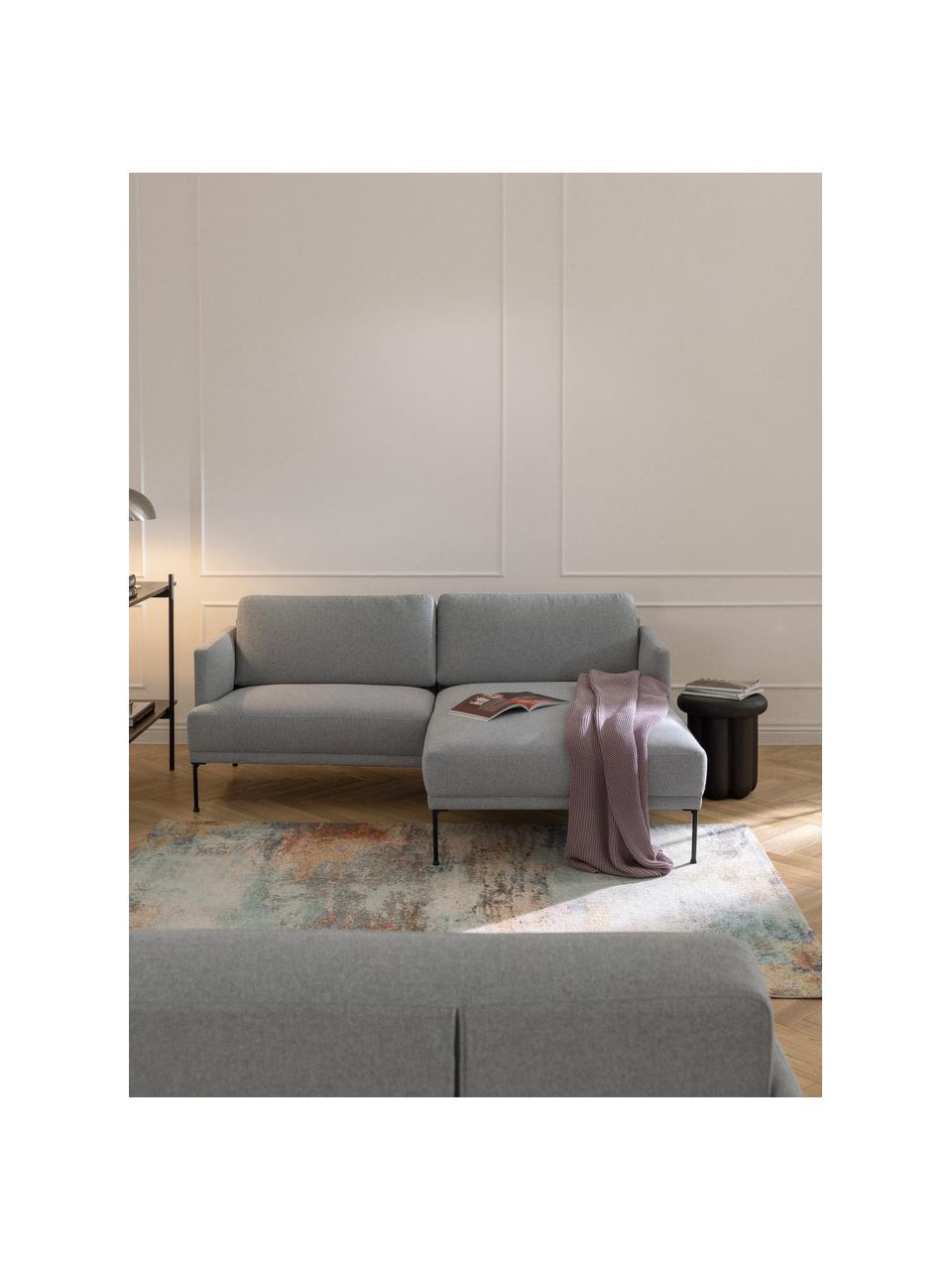 Kleines Ecksofa Fluente, Bezug: 100 % Polyester Der strap, Gestell: Massives Kiefernholz, Bir, Füße: Metall, pulverbeschichtet, Webstoff Hellgrau, B 198 x T 152 cm, Eckteil links