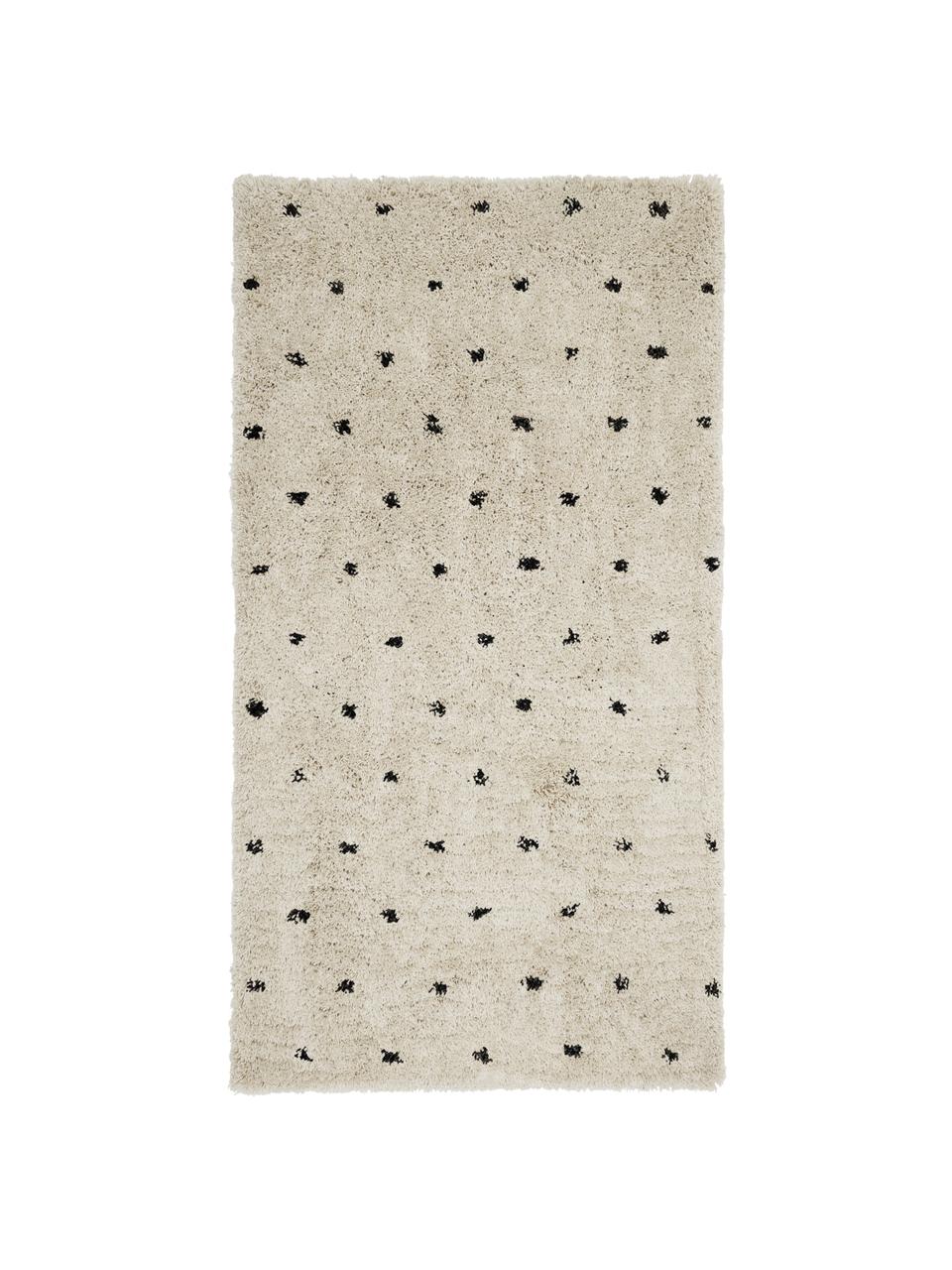 Flauschiger Hochflor-Teppich Ayana, gepunktet, Flor: 100% Polyester, Beige & Schwarz, gepunktet, B 80 x L 150 cm (Größe XS)