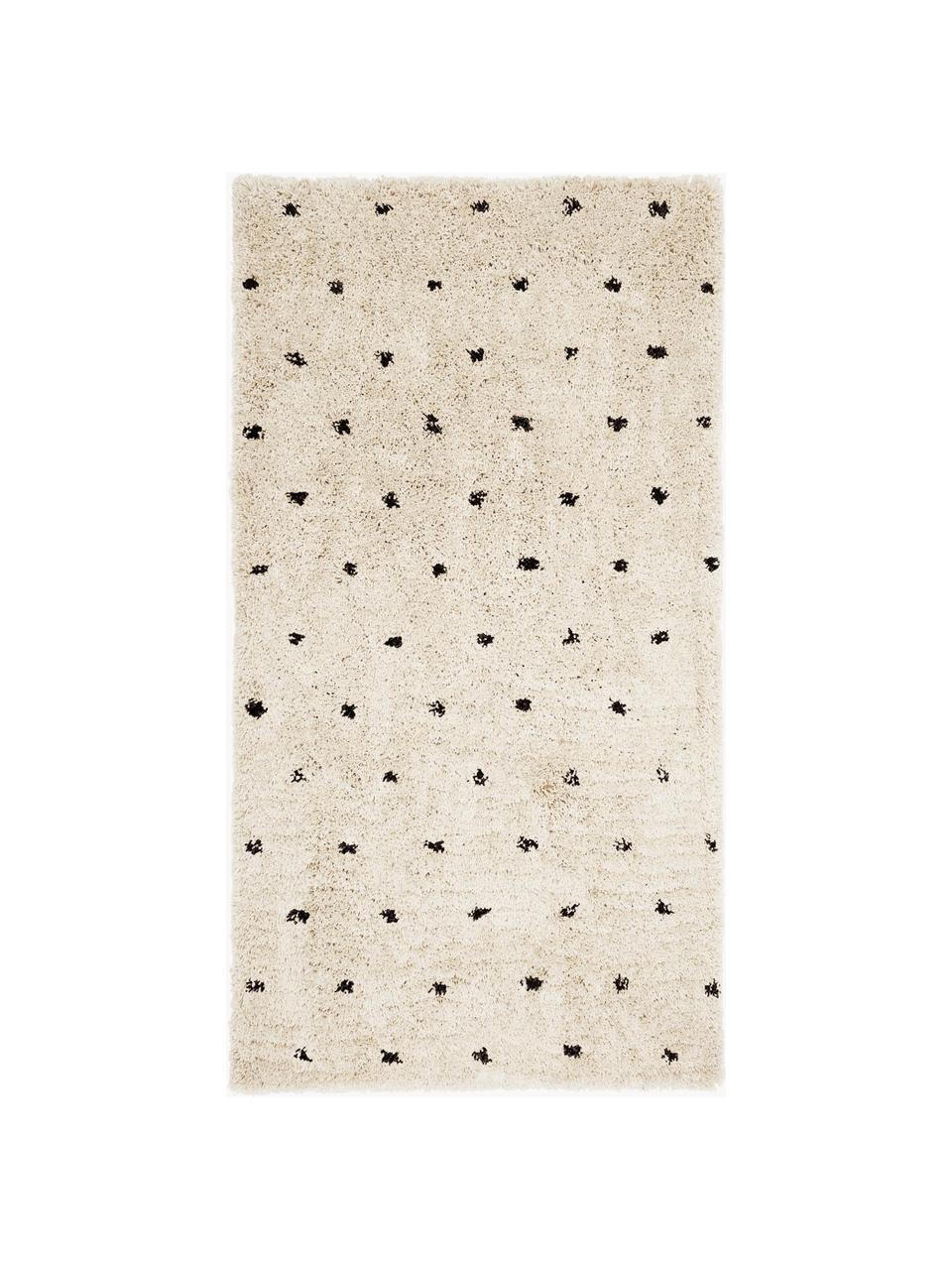 Flauschiger Hochflor-Teppich Ayana, gepunktet, Flor: 100 % Polyester, Hellbeige, Schwarz, B 300 x L 400 cm