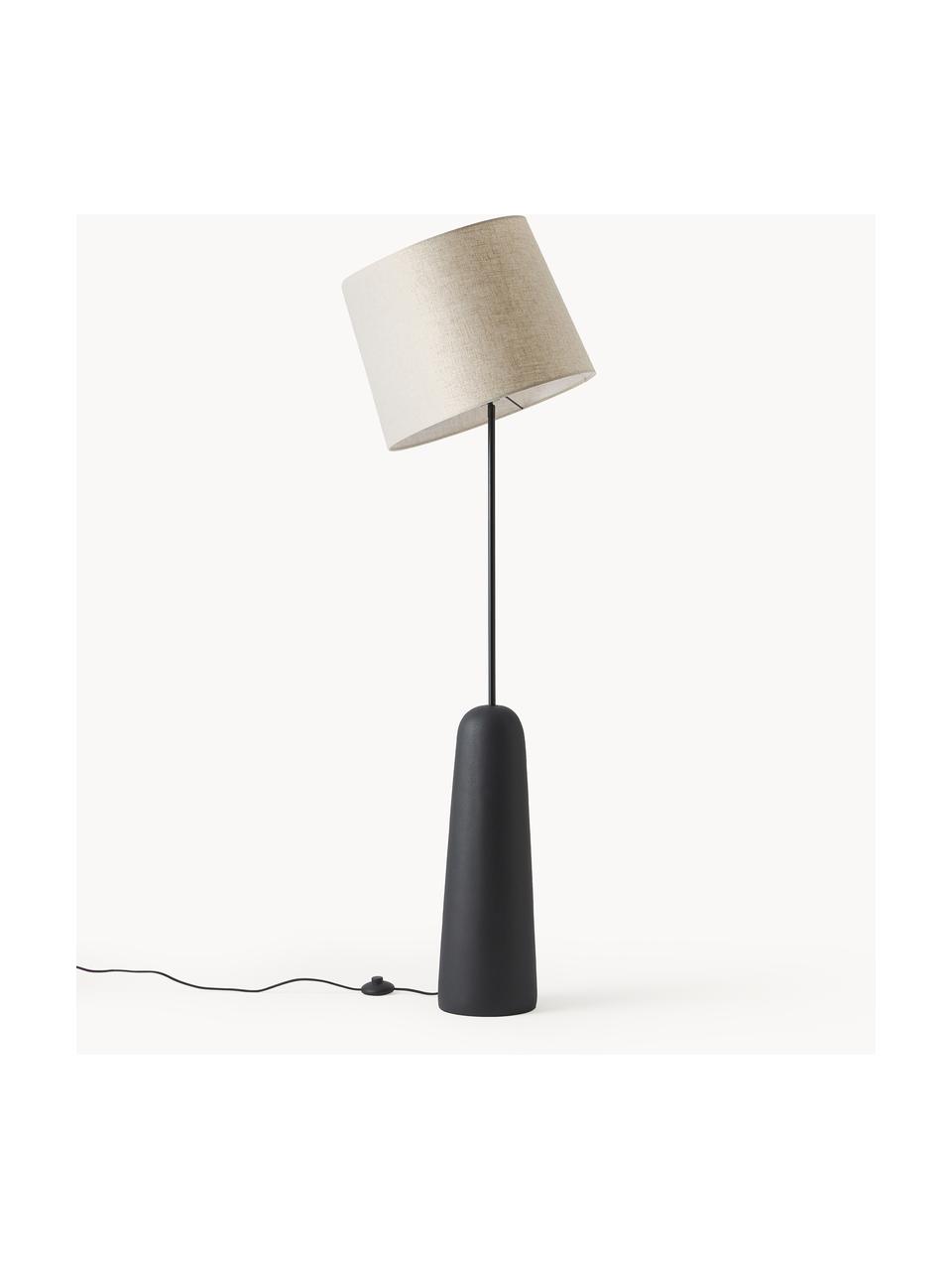 Vloerlamp Kaya met betonnen voet, Lampenkap: 70% katoen, 30% linnen, Lampvoet: beton, Antraciet, crèmewit, H 156 cm