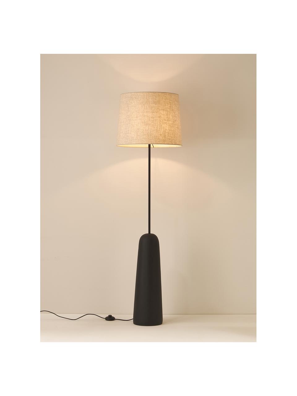 Lampada da terra con base in cemento Kaya, Paralume: 70% cotone, 30% lino, Antracite, bianco crema, Alt. 156 cm