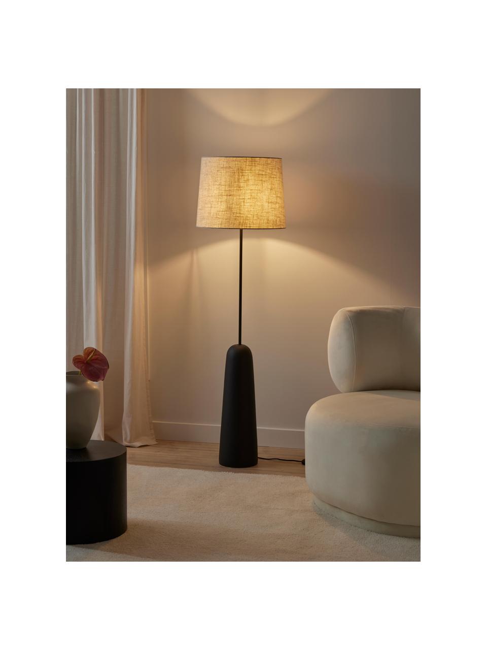 Lámpara de pie de cemento Kaya, Pantalla: 70% algodón, 30% lino, Cable: cubierto en tela, Gris antracita, blanco crema, Al 156 cm