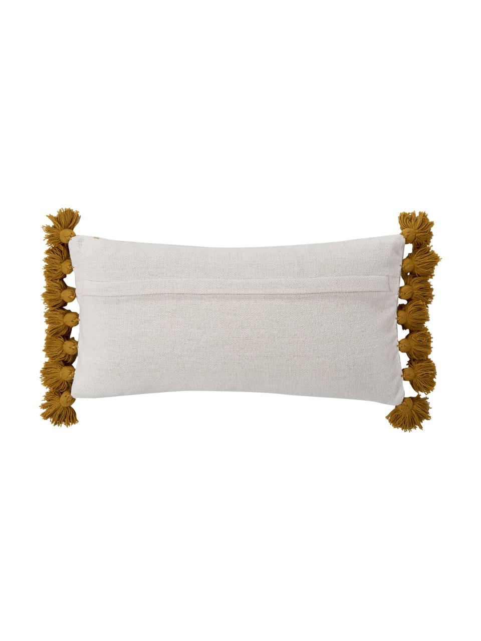 Housse de coussin rectangulaire Bla Bla, 100 % coton, certifié GRS, Blanc crème, jaune, larg. 30 x long. 60 cm