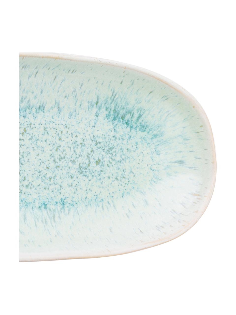 Handbeschilderde serveerplateau Areia met reactief glazuur, L 23 x B 12 cm, Keramiek, Mintgroen, gebroken wit, beige, 12 x 23 cm