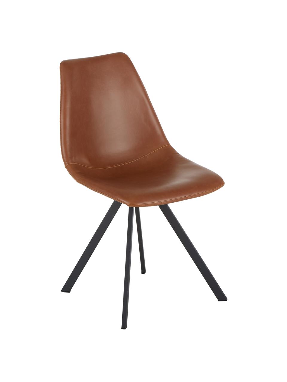 Kunstleren stoelen Billy, 2 stuks, Bekleding: kunstleer (polyurethaan), Poten: gepoedercoat metaal, Cognackleurig, B 46 x D 58 cm