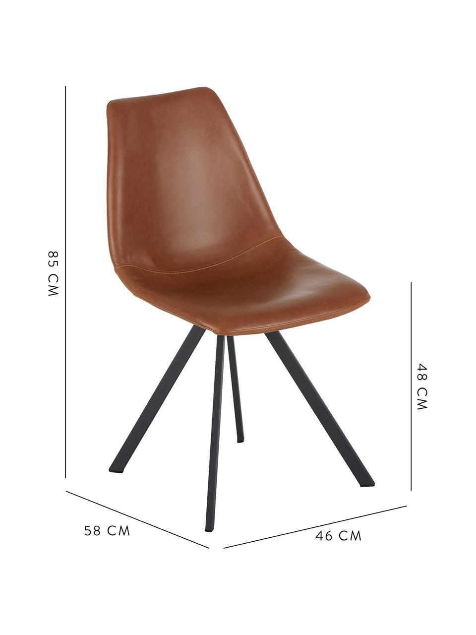 Kunstleren stoelen Billy, 2 stuks, Bekleding: kunstleer (polyurethaan), Poten: gepoedercoat metaal, Cognackleurig, B 46 x D 58 cm