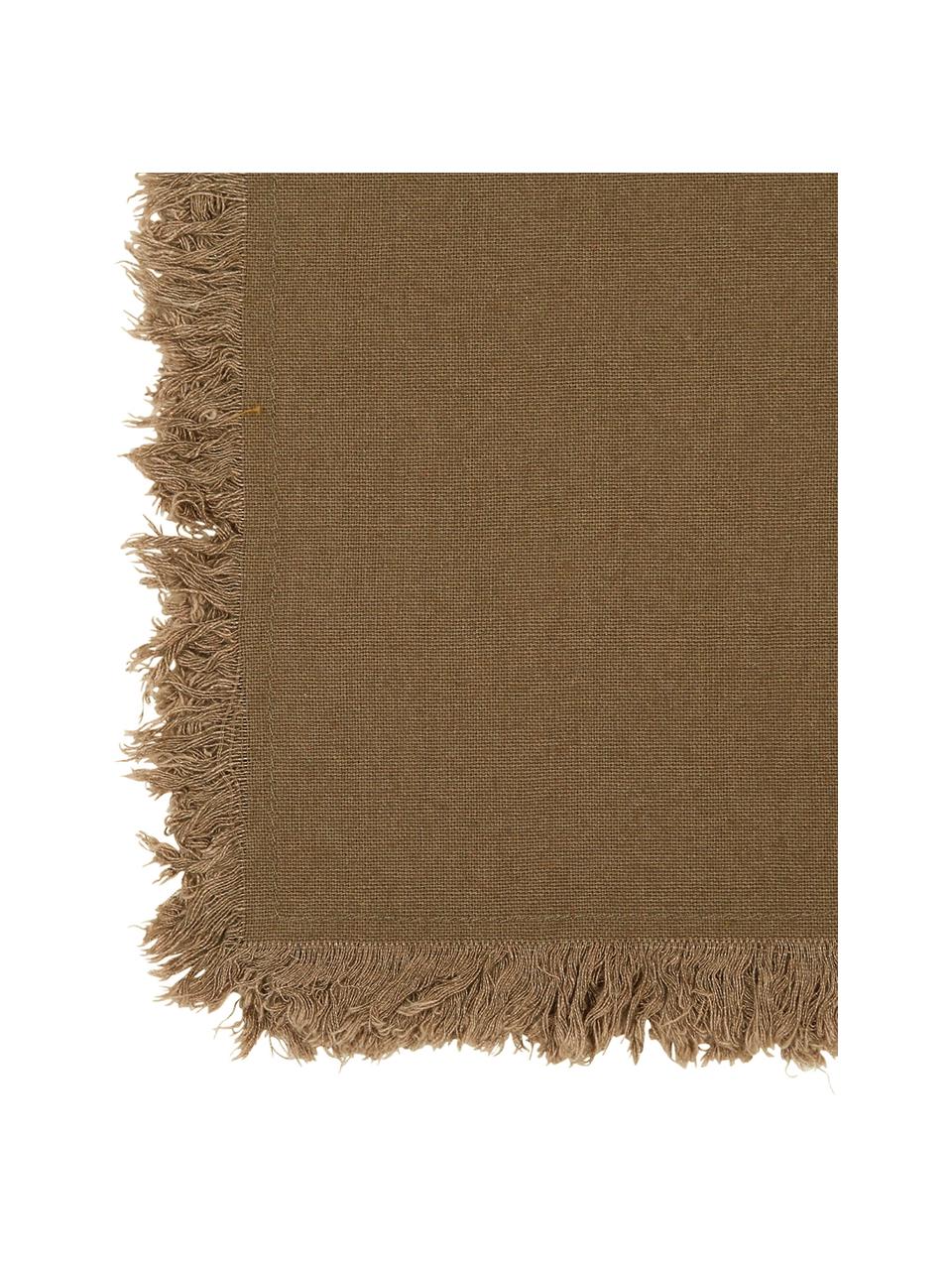Katoenen placemats Nalia met franjes in bruin, 2 stuks Westwing