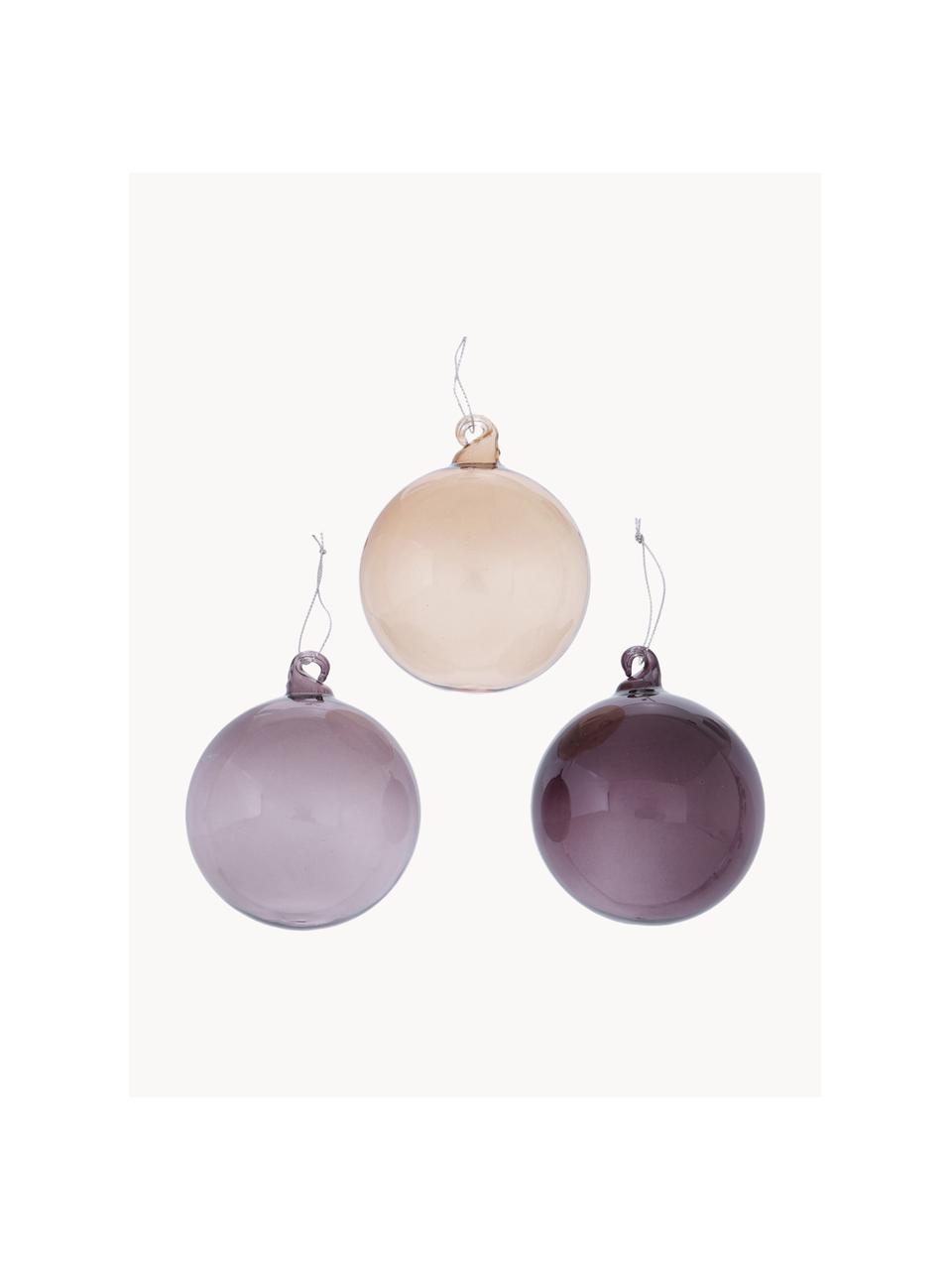 Boules de Noël Lanu, 3 élém., Verre, laqué, Lilas, beige, Ø 8 x haut. 8 cm