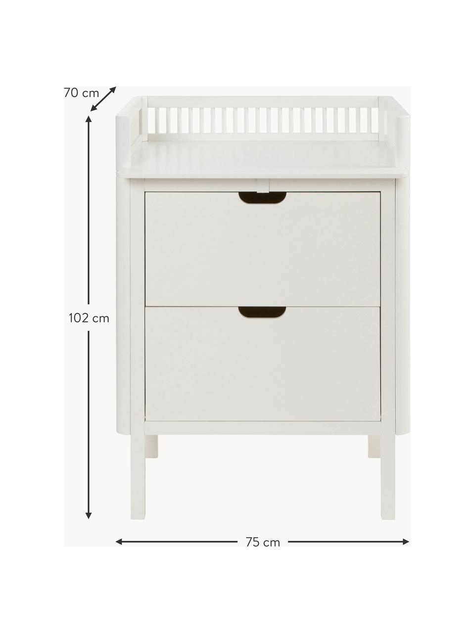 Holz-Wickelkommode Sebra mit Schubladen, Buchenholz, Mitteldichte Holzfaserplatte (MDF), Weiß, B 75 x H 102 cm