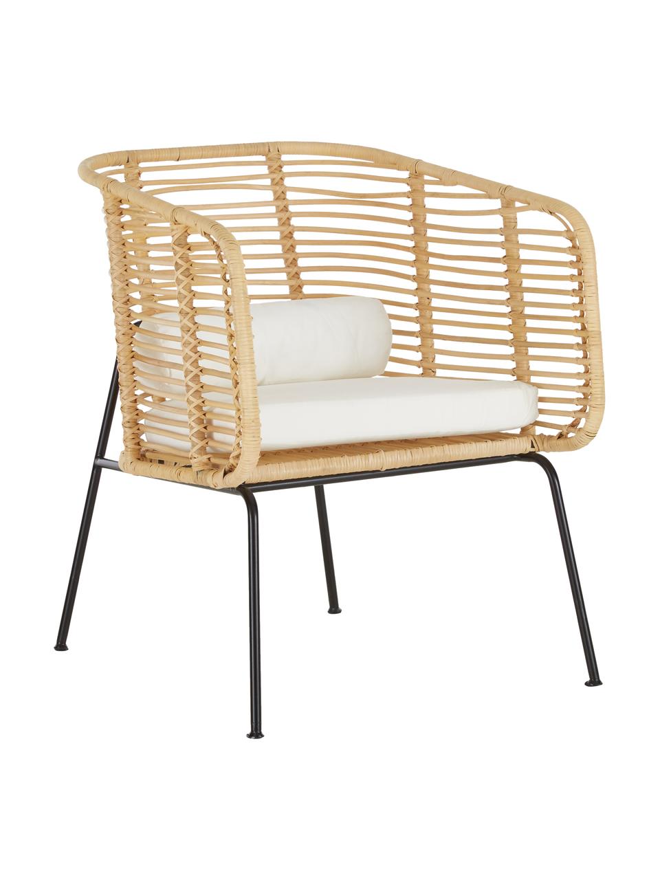 Rattan-Loungestuhl Merete, Sitzfläche: Rattan, Gestell: Metall, pulverbeschichtet, Rattan, Weiss, B 72 x T 74 cm