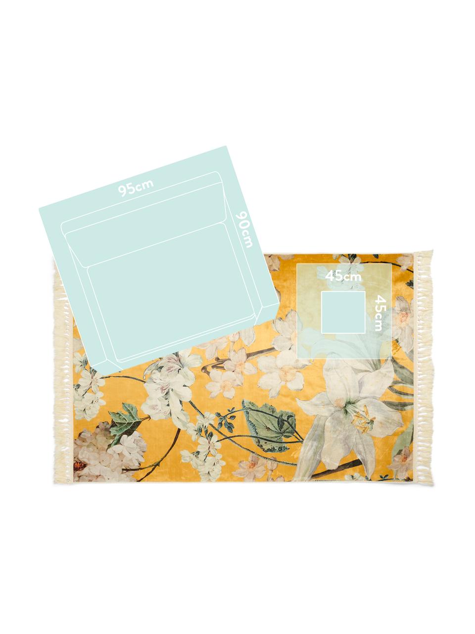 Teppich Rosalee mit Blumenmuster, 60% Polyester, 30% thermoplastisches Polyurethan, 10% Baumwolle, Senfgelb, Mehrfarbig, B 180 x L 240 cm (Größe M)
