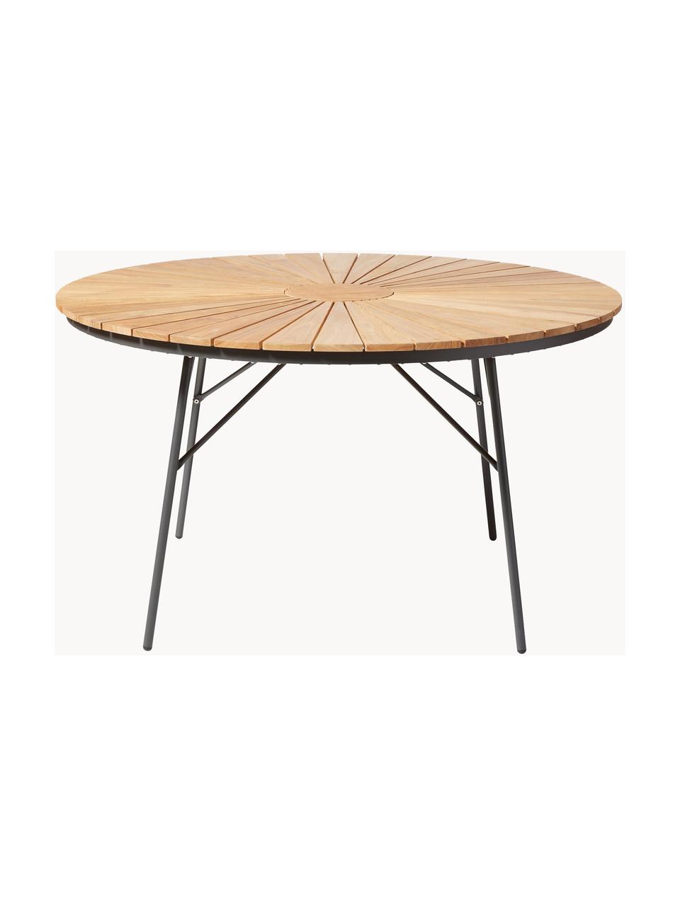 Okrągły stół ogrodowy z blatem z drewna tekowego Hard & Ellen, różne rozmiary, Blat: drewno tekowe, piaskowane, Drewno tekowe, antracytowy, Ø 110 x W 73 cm