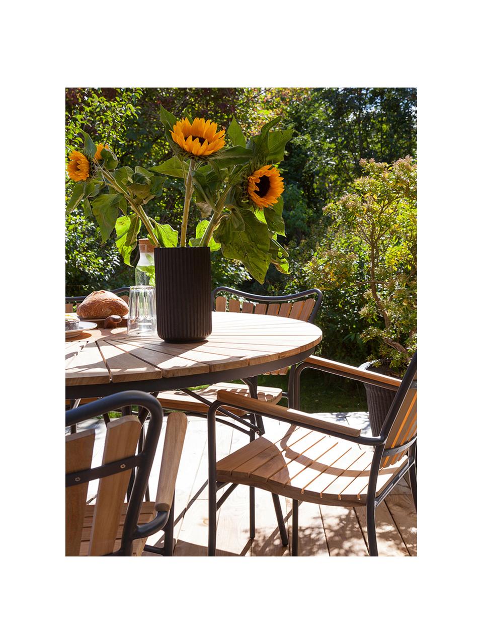 Table de jardin ronde en bois de teck Ellen, tailles variées, Teck, anthracite, Ø 150 x haut. 73 cm