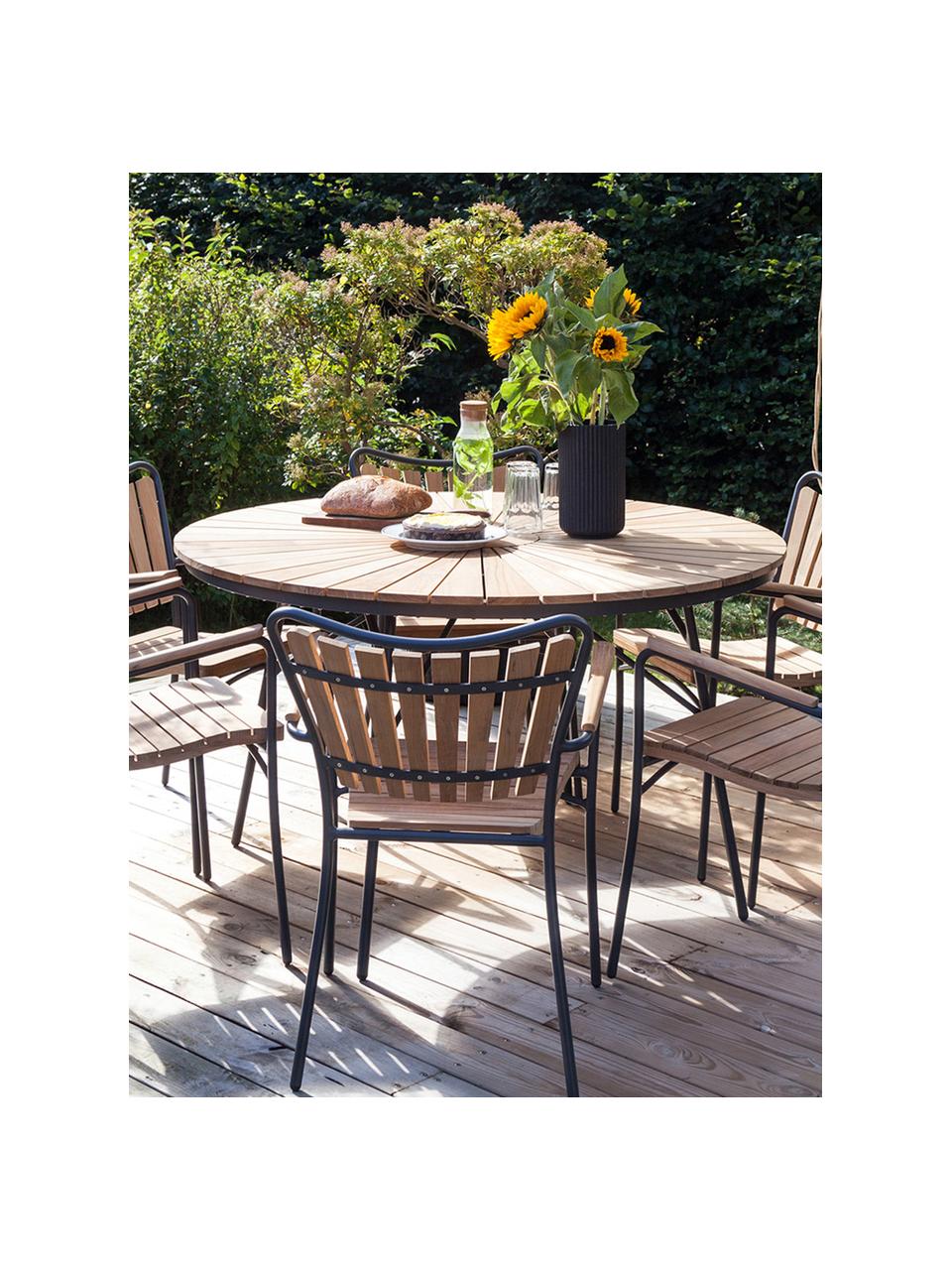 Table de jardin ronde en bois de teck Ellen, tailles variées, Teck, anthracite, Ø 150 x haut. 73 cm