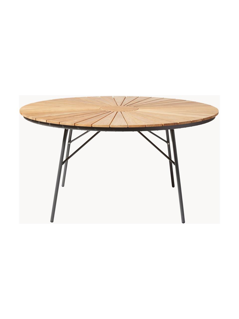 Mesa redonda para exterior con tablero de madera de teca Ellen, tamaños diferentes, Tablero: madera de teca lijada, Estructura: aluminio con pintura en p, Madera de teca, gris antracita, Ø 110 x Al 73 cm