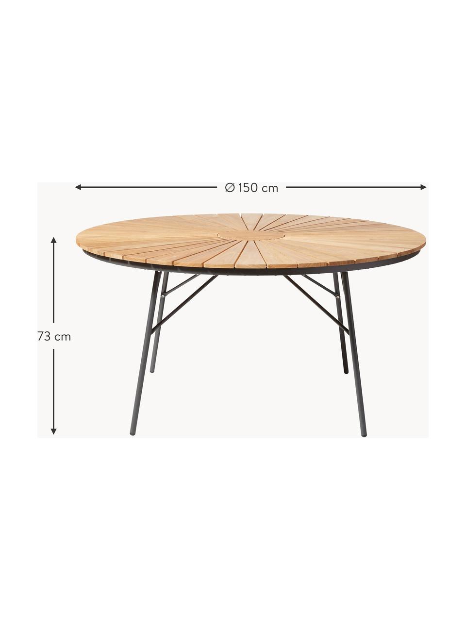 Table de jardin ronde en bois de teck Ellen, tailles variées, Teck, anthracite, Ø 150 x haut. 73 cm