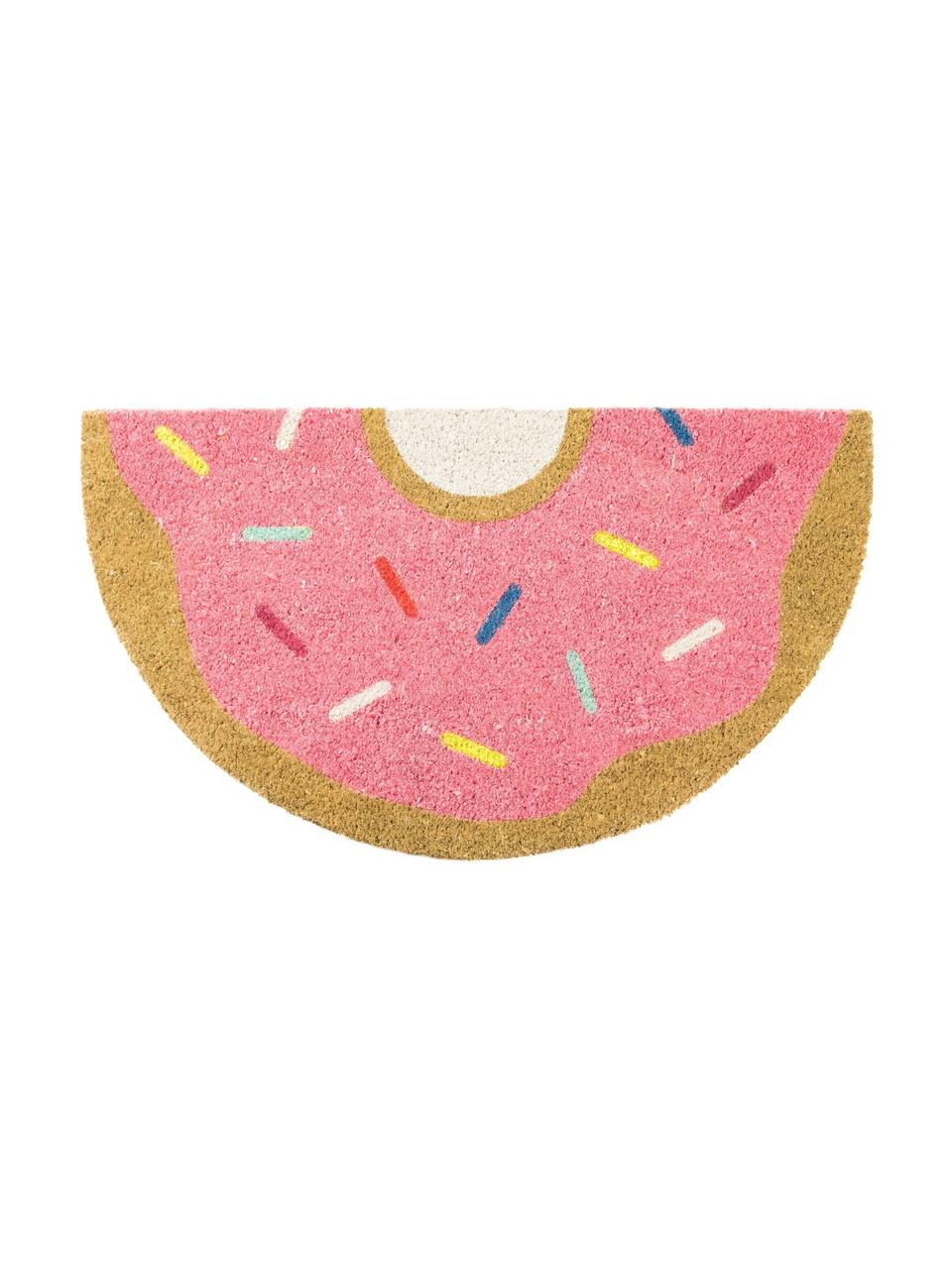 Felpudo Donut, Parte superior: fibras de coco, Reverso: PVC, Rosa, multicolor, An 40 x L 70 cm