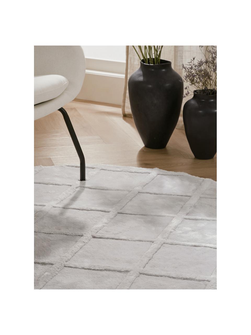 Tapis rond en viscose à motif carreaux Shiny, Gris argent, Ø 250 cm (taille XL)