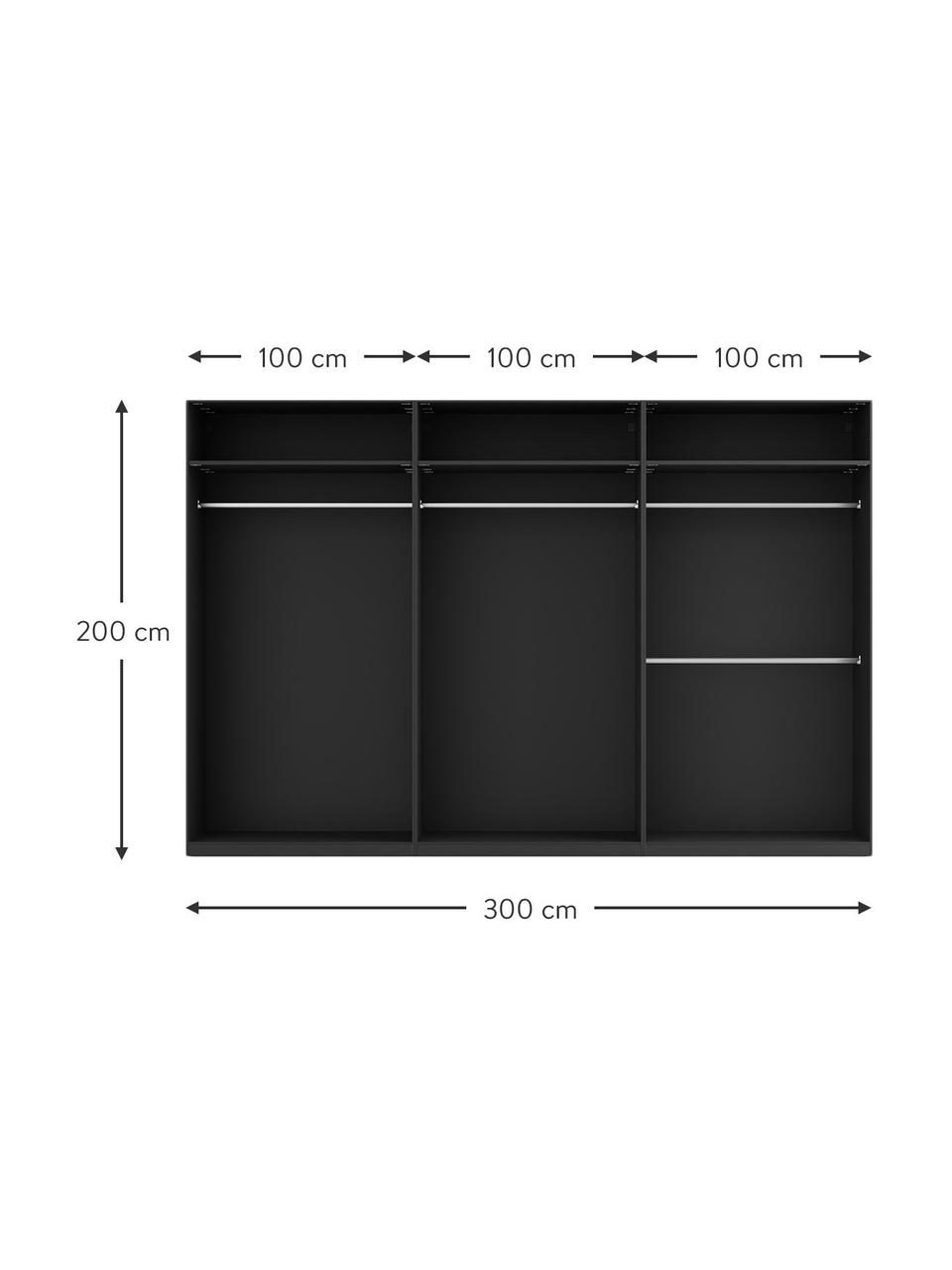 Modulaire draaideurkast Leon in zwart, 300 cm breed, verschillende varianten, Frame: spaanplaat, FSC-gecertifi, Hout, zwart, Klassiek interieur, hoogte 236 cm