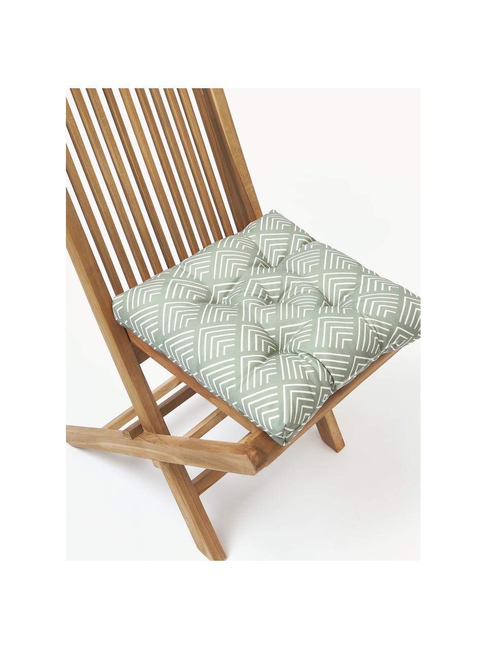 Coussin de chaise avec motif graphique Milano, Vert olive, blanc, larg. 40 x long. 40 cm