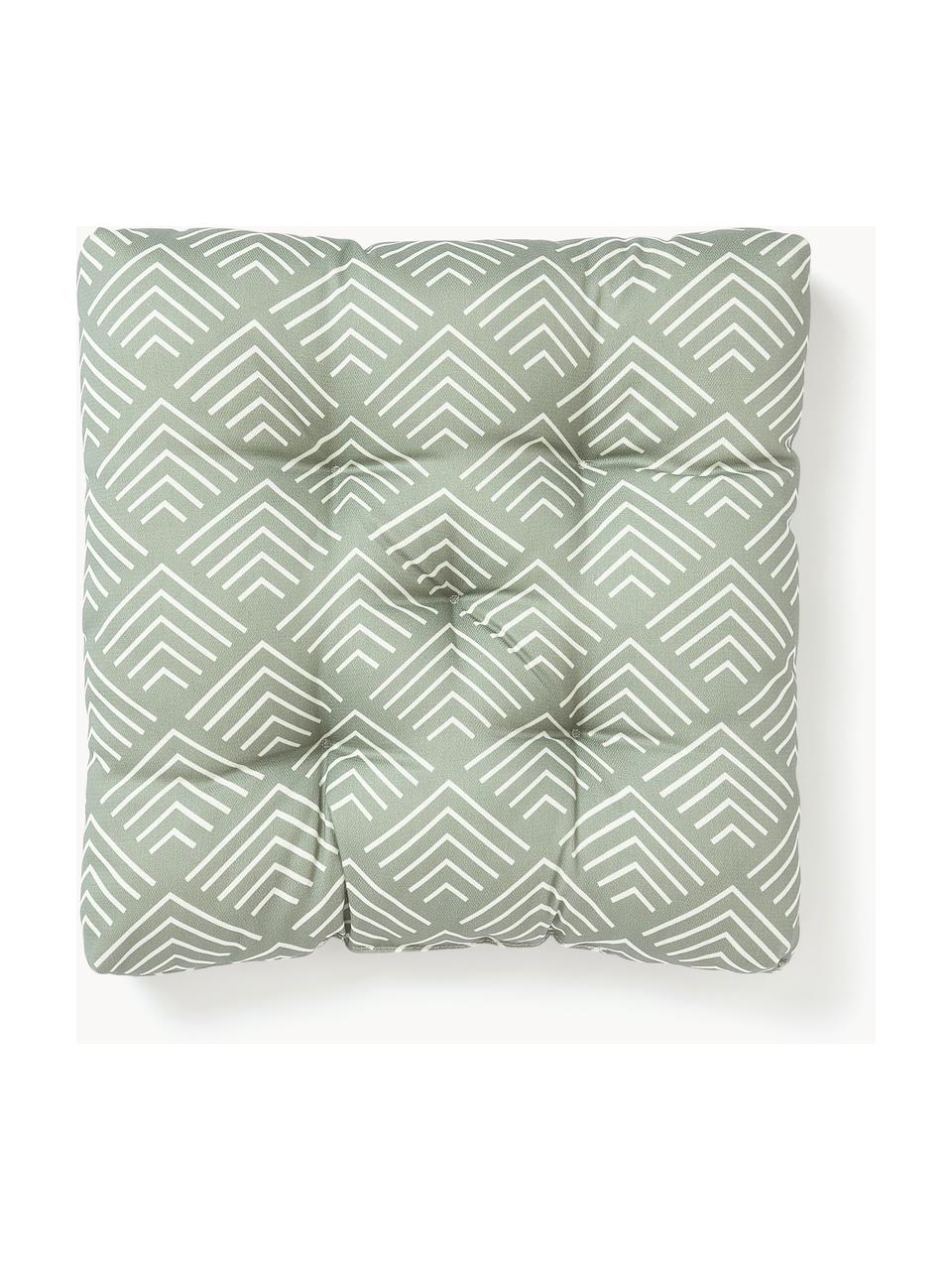 Cojín de asiento de exterior con estampado gráfico Milano, Funda: 100 % poliacrílico, Verde oliva, blanco, An 40 x L 40 cm