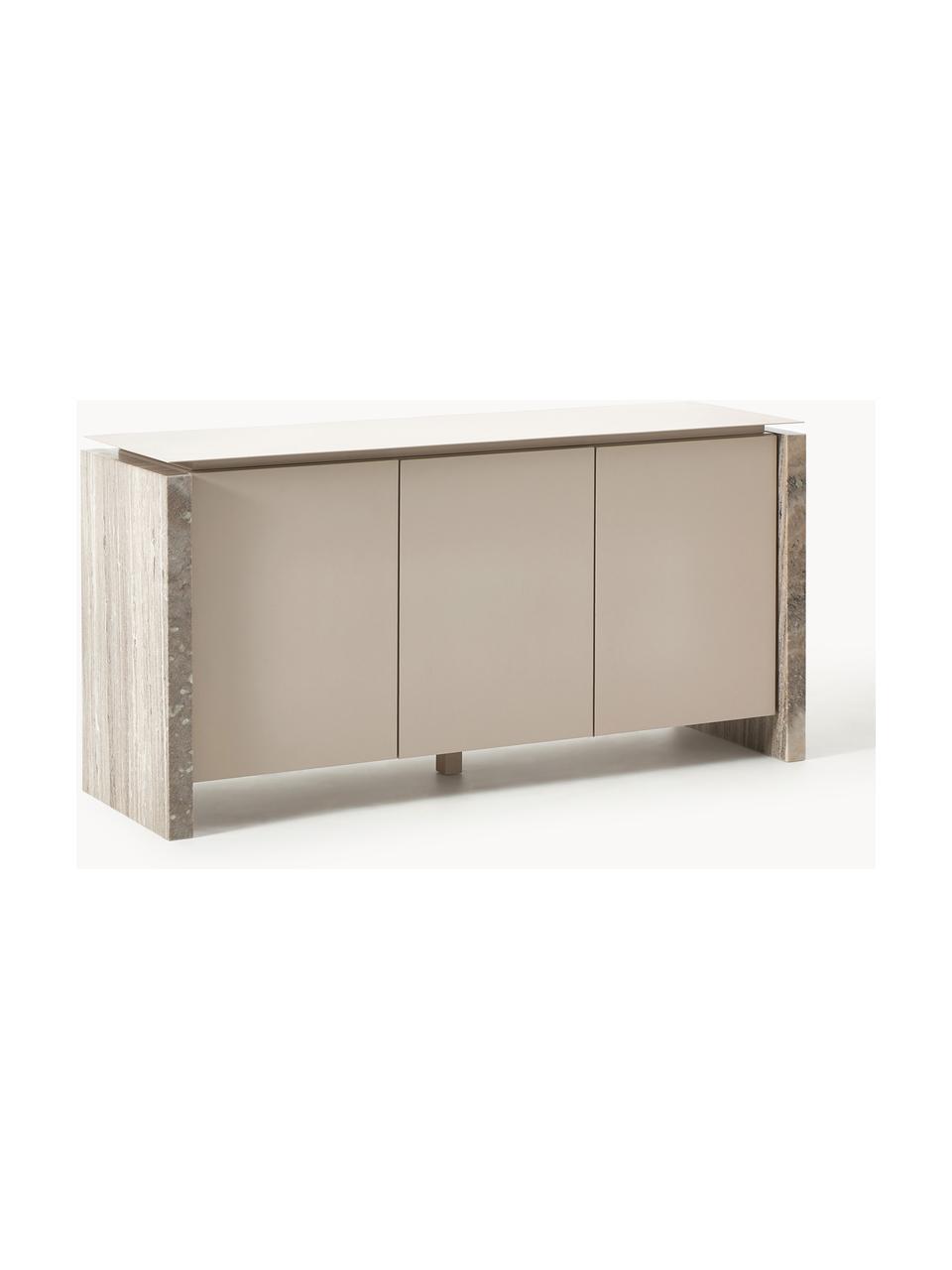 Credenza con gambe in marmo Bruce, Struttura: legno massiccio di mango,, Beige chiaro, beige marmorizzato, Larg. 145 x Alt. 73 cm