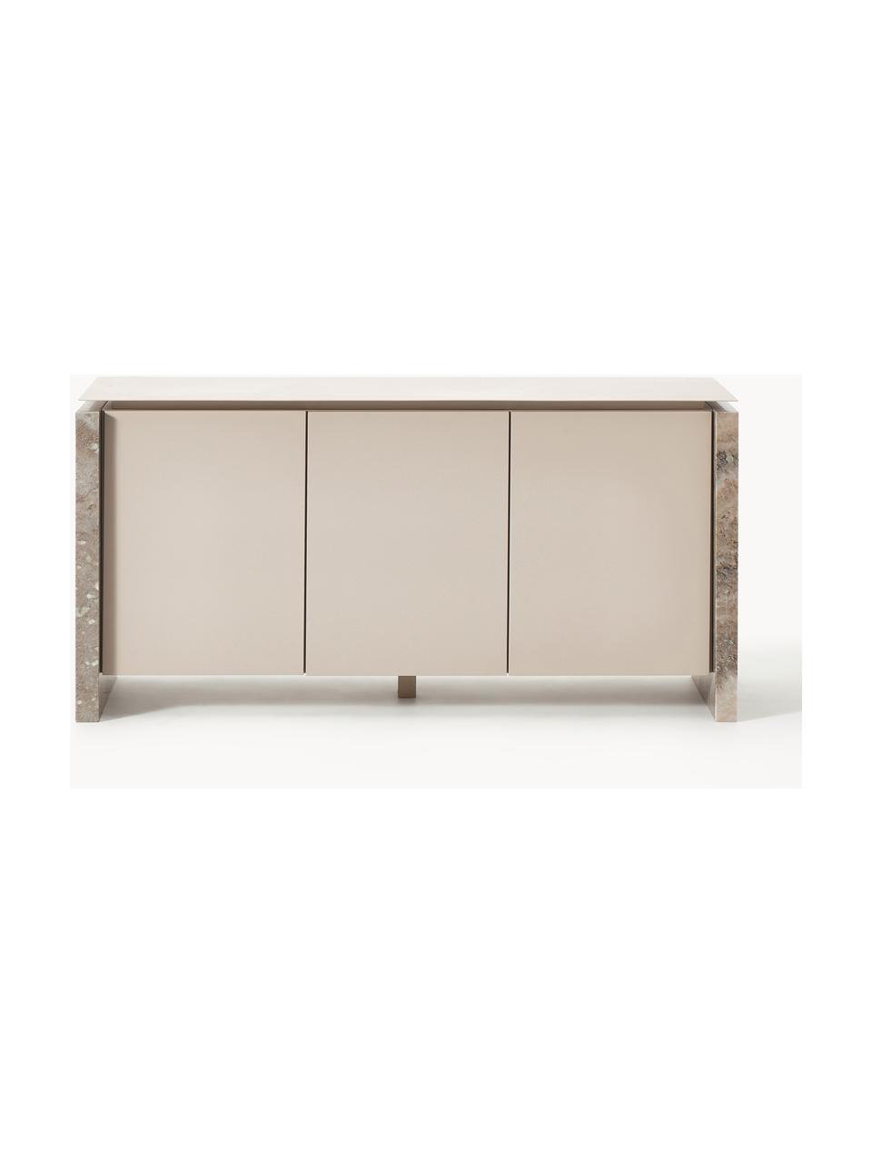 Credenza con gambe in marmo Bruce, Struttura: legno massiccio di mango,, Beige chiaro, beige marmorizzato, Larg. 145 x Alt. 73 cm