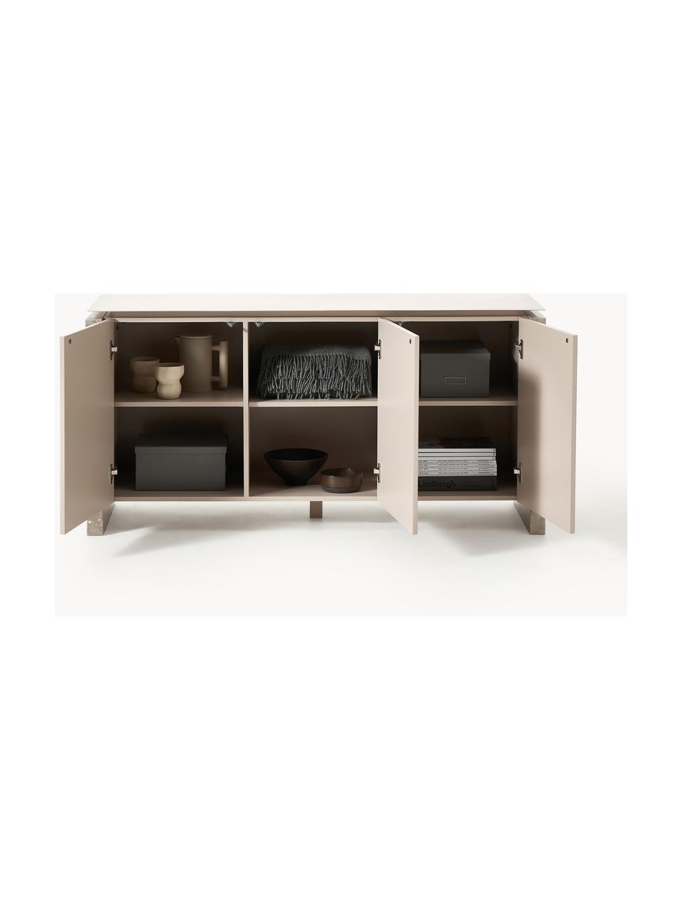 Credenza con gambe in marmo Bruce, Struttura: legno massiccio di mango,, Beige chiaro, beige marmorizzato, Larg. 145 x Alt. 73 cm