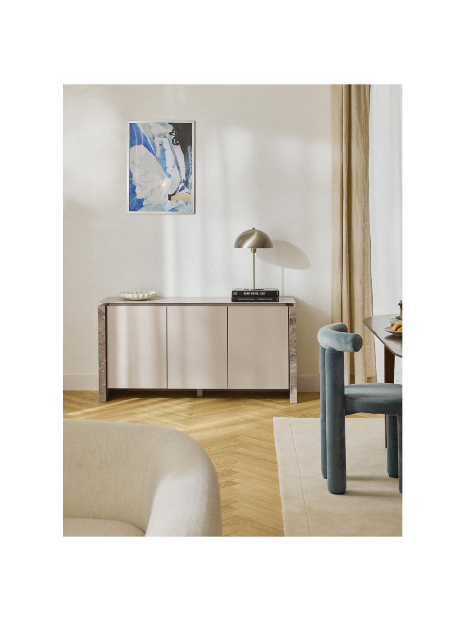 Credenza con gambe in marmo Bruce, Struttura: legno massiccio di mango,, Beige chiaro, beige marmorizzato, Larg. 145 x Alt. 73 cm