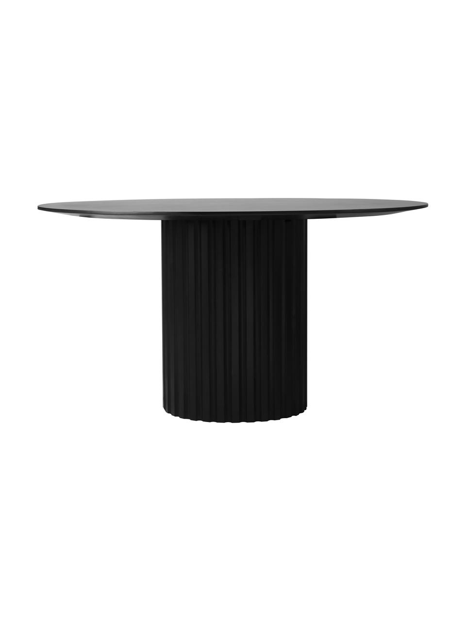 Tavolo rotondo nero con base scanalata Pillar, Legno di Sungkai, pannello di fibra a media densità (MDF), Nero, Ø 140 x Alt. 75 cm