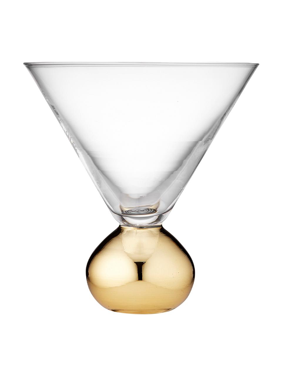 Copa de cóctel de vidrio soplado artesanalmente Astrid, 2 uds., Cristal recubierto, Transparente, dorado, Ø 12 x Al 13 cm, 300 ml