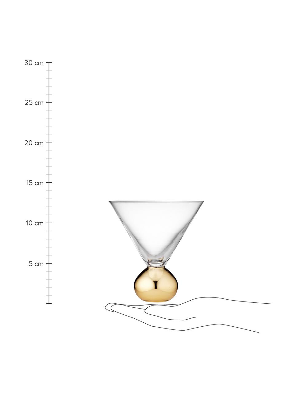 Handgeblazen kristallen cocktailglazen Astrid in transparant met gouden voet, 2 stuks, Gecoat kristalglas, Transparant, goudkleurig, Ø 12 x H 13 cm, 300 ml