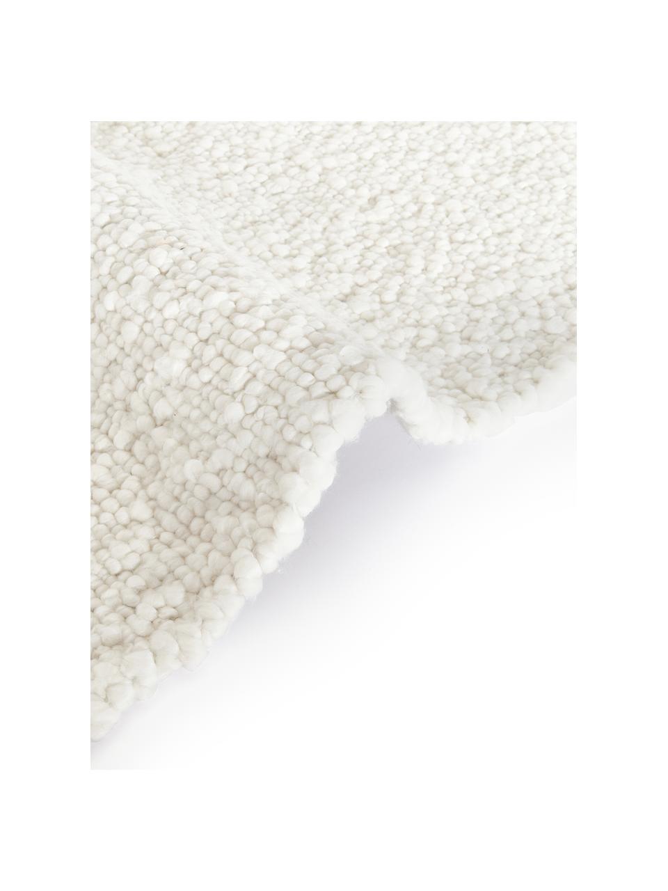 Handgeweven vloerkleed Leah in wit, 100% polyester, GRS-gecertificeerd, Wit, B 80 x L 150 cm