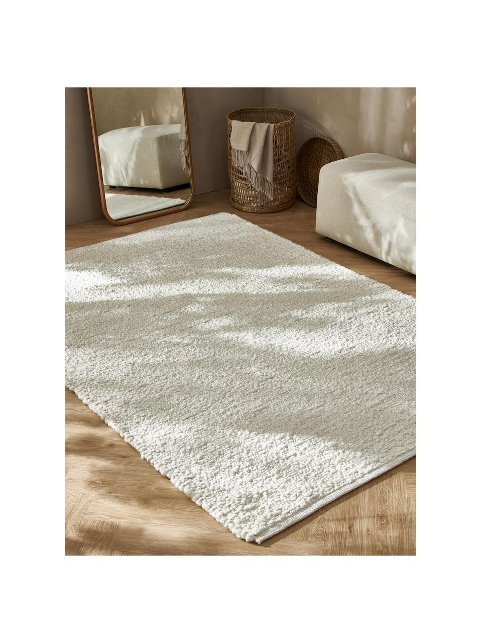 Handgewebter Teppich Leah, 88 % Polyester, 12 % Jute, GRS-zertifiziert, Weiß, B 80 x L 150 cm (Größe XS)